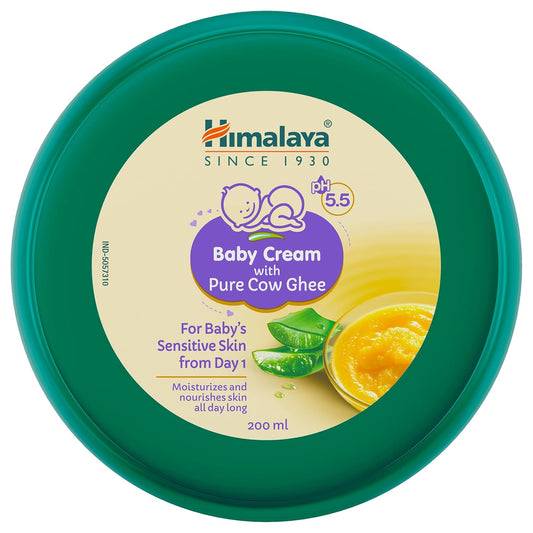 Himalaya Baby Cream with Pure Cow Ghee & pH5.5 (200ml) | Moisturizes & nourishes skin all day long | For Dry and sensitive skin
