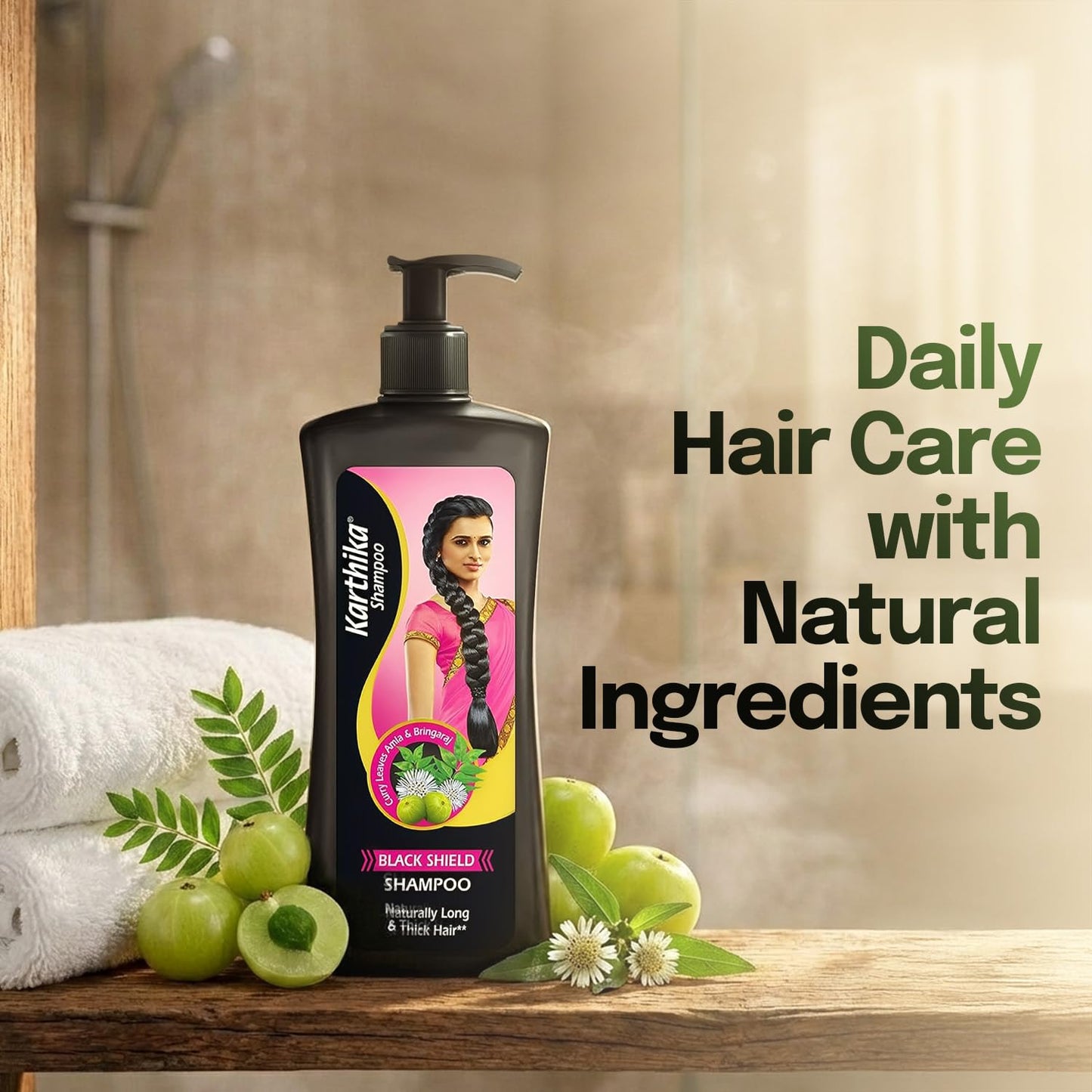 Karthika Black Shield Shampoo for Hair Fall Control & Hair Growth | With Amla, Curry Leaves & Bhringraj | For Long, Strong Hair | 650 ml