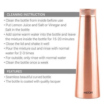 MILTON Copper Delight 1000 Bottle, Lacquer Coating, Curved bottle,100% Pure Copper, BPA Free, Leak Proof, Office Bottle, Boosts Immunity, Supports Digestive & Liver Health, Ayurveda Inspired