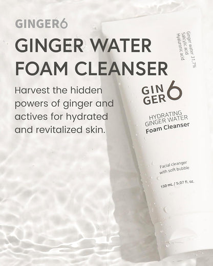 GINGER6 Hydrating Foam Cleanser 150ml | 31.7% Ginger Water| Salicylic Acid Face Wash for Acne Care| 5 Hyaluronic Acid Hydration| Deep Clean & Calming Korean Skincare | Non-Comedogenic & Hypoallergenic