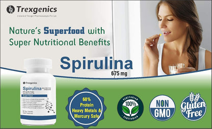 Trexgenics SPIRULINA 675 mg MAX Strength Protein 60%, Super Green Food (60 Vcaps) (1)
