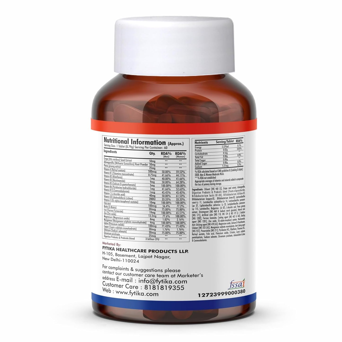 Fytika Vita 365-60 Tablets (Pack of 1) | Multivitamin For Men and Women | With Ashwagandha, Ginseng, Probiotics & Prebiotics and Biotin| Enhances Energy, Immunity and Digestion