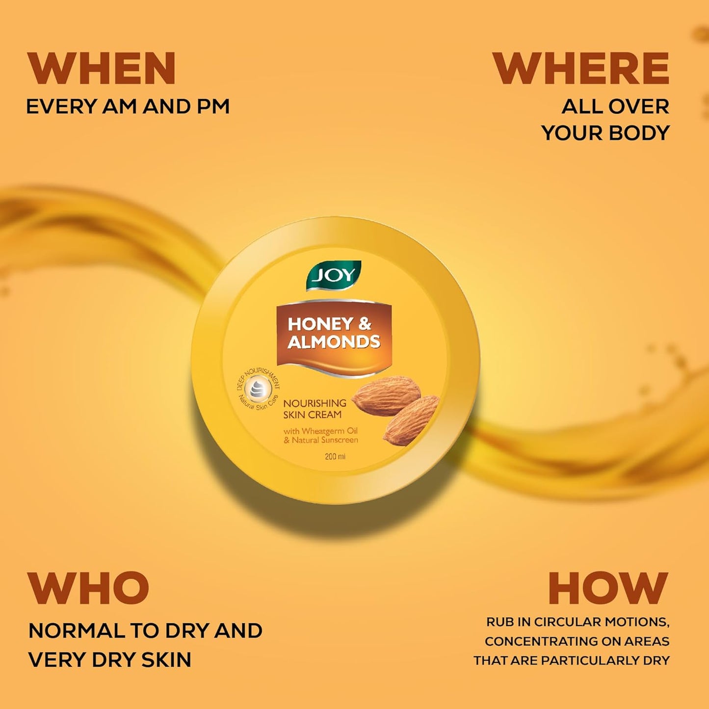 Joy Honey & Almonds Deep Nourishing Moisturizer for Dry Skin | Cold Cream for Face, Hands & Body | Contains Natural Sunscreen for Glowing Skin | Retains Natural Moisture Balance, 200ml