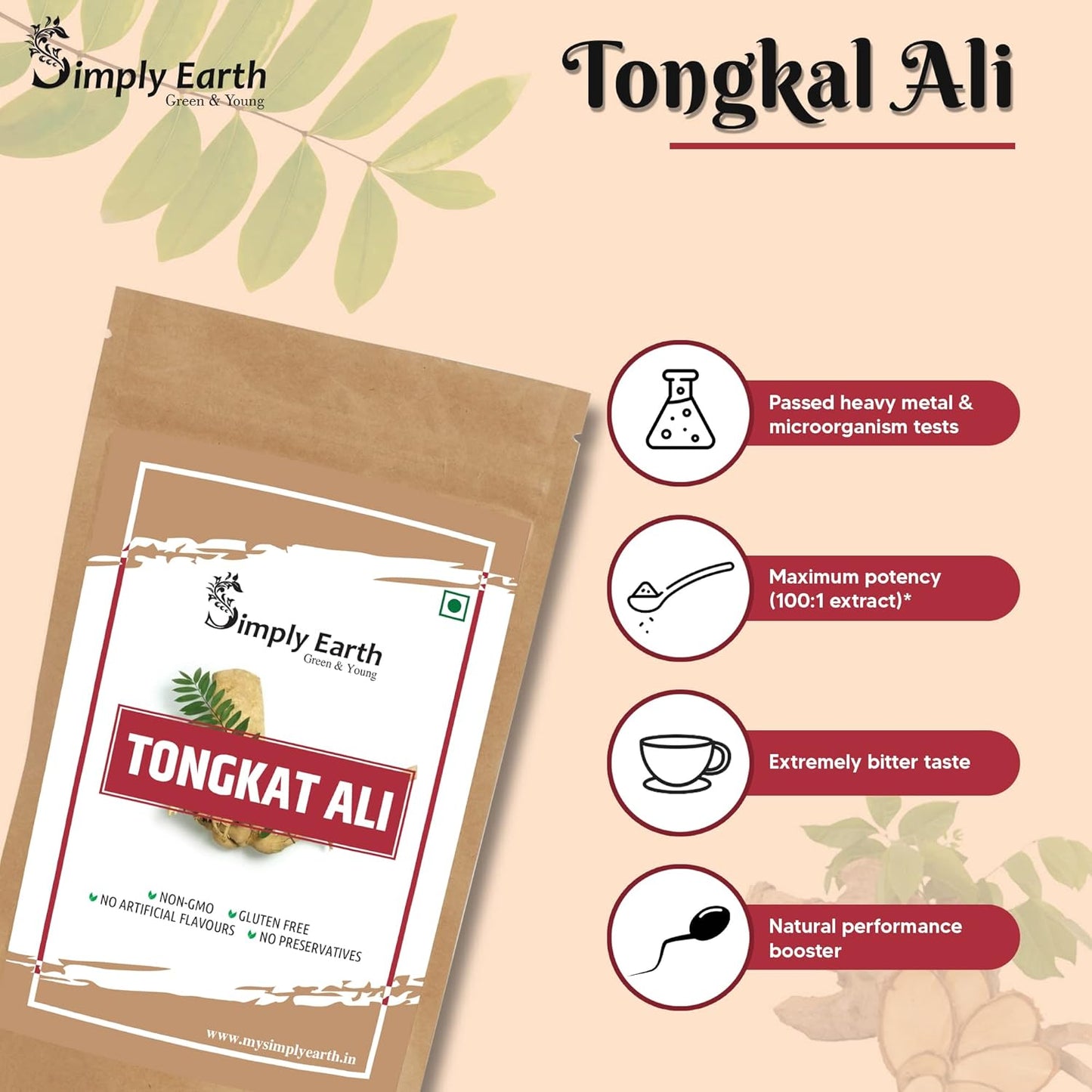Simply Earth Menâ€™s Performance Duo - Tongkat Ali Longjack Root Extract 50g & Korean Red Ginseng 100g - Natural Supplement for Stamina, Energy, and Stress Tolerance