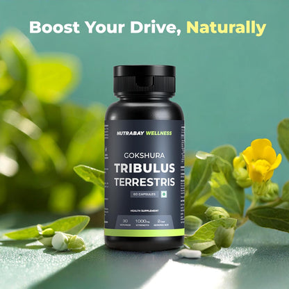 Nutrabay Wellness Tribulus Terrestries (Gokshura) - Natural Support for Energy, Performance & Stamina & Muscle Growth - 1000mg, 60 Veg Capsules