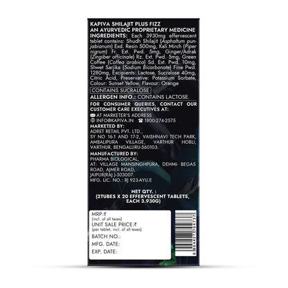 Kapiva Original Himalayan Shilajit Effervescent 20 Tablets (Pack of 2) | Boost Energy, Endurance & Stamina | Pure Shilajeet Energy Drink