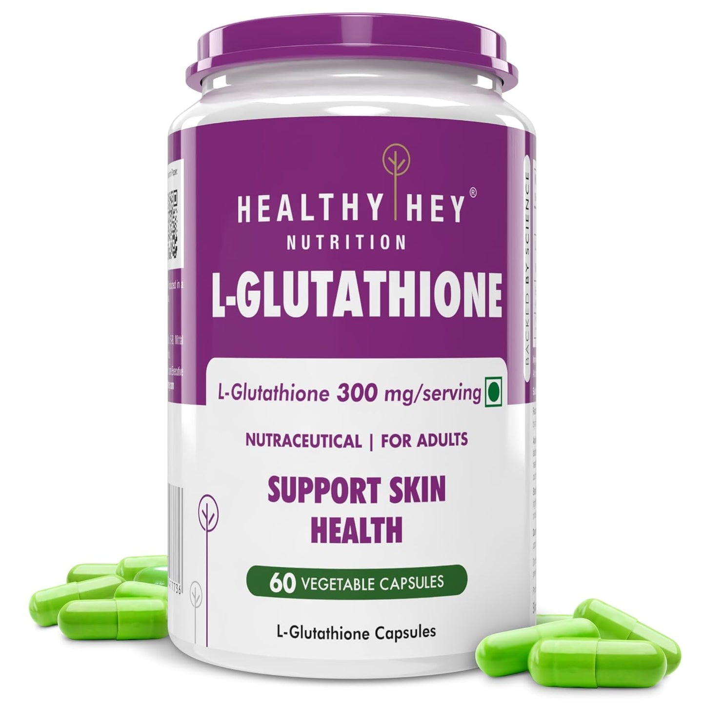 HealthyHey Nutrition Glutathione - Support Skin Health - 100% Vegetarian Source - 300mg - 60 Veg Capsules