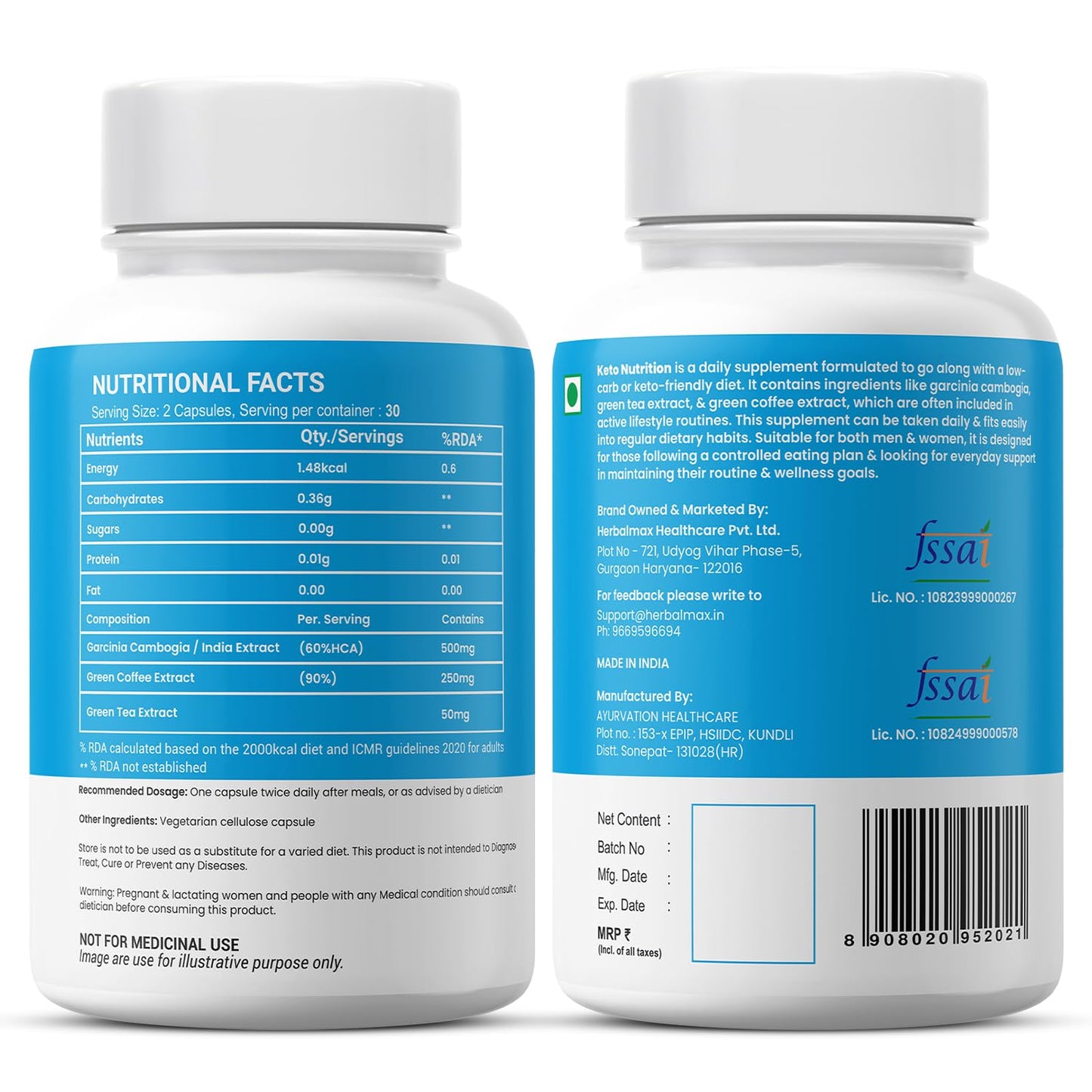 Herbal Max Keto Nutrition Weight Management | Supports Effective Weight Loss, Fat Burning, Belly Fat Reduction, Ketosis & Energy Boost â€“ 60 Veg Capsules | For Men & Women