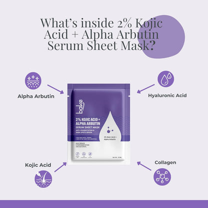 BAKE Sheet Mask for Glowing Skin (3 Sheets) with Alpha Arbutin, Kojic Acid & Glutathione | Brightens Skin, Treats Pigmentation, Dark Spots, Tanning - 60g