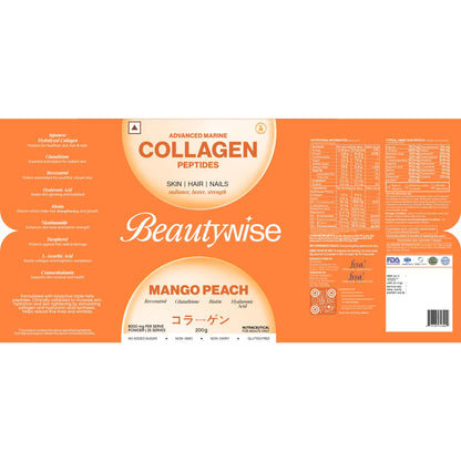 Beautywise Advanced Marine Japanese Collagen Peptides 200g For Skin, Hair & Nail Supplement (Mango)