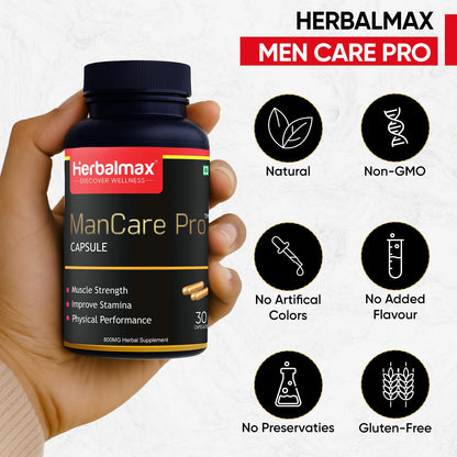 ManCare Pro Capsules for Men â€“ 30 Capsules | With Shilajit, Ashwagandha, Kaunch Beej, Safed Musli & Vaidarikand | Ayurvedic Supplement for Strength, Stamina & Vitality