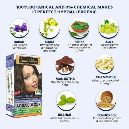 INDUS VALLEY Organic Natural Hypo Allergic Aqua Colour 100% Botanical Hair Colour (Dark Brown, 30ml + 200g)