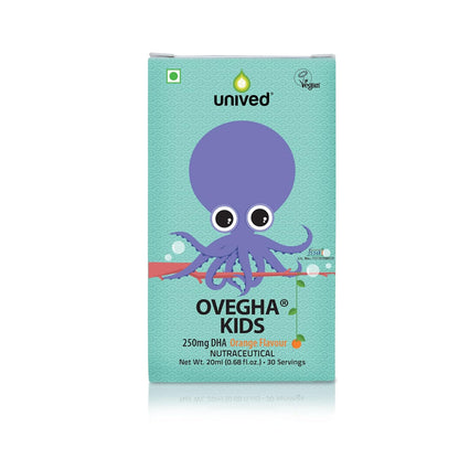 Unived OVEGHA Kids, Vegan Algae Omega-3 DHA 250mg DHA, Liquid Dropper, Natural Orange Flavour, 30 servings