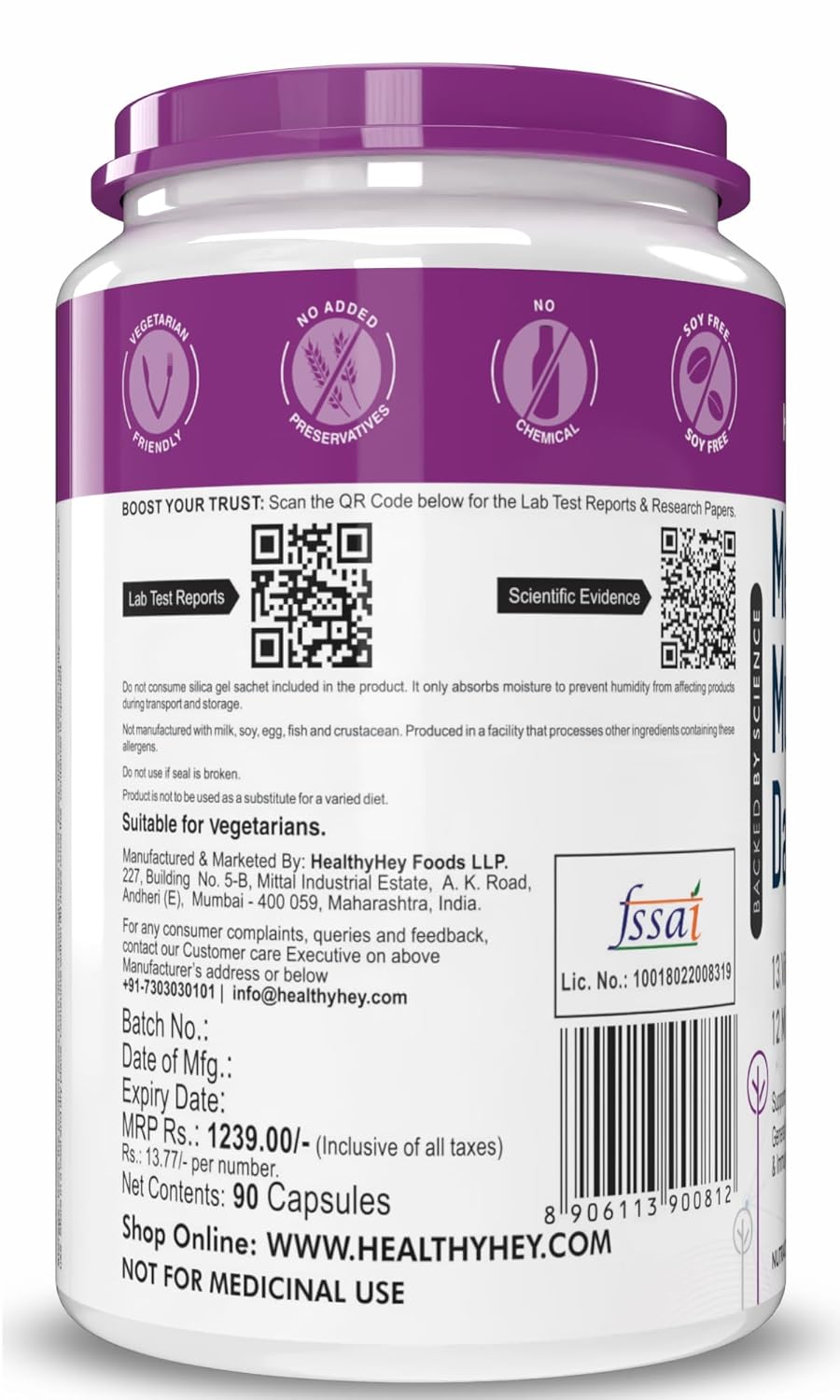 HealthyHey Nutrition MultiVitamin for Men - Multi-Vit Daily - 13 Vitamins & 12 Minerals - 90 Vegetable Capsules