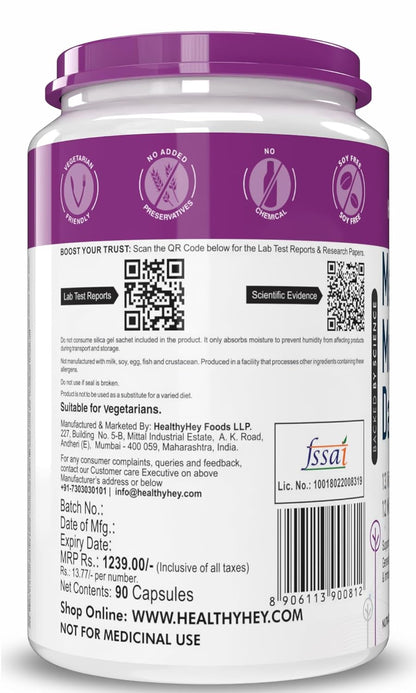 HealthyHey Nutrition MultiVitamin for Men - Multi-Vit Daily - 13 Vitamins & 12 Minerals - 90 Vegetable Capsules