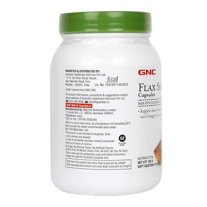 GNC Flax Seed Oil Vegetarian Omega 3s | 180 Capsules | Supports Good Memory | Protects Vision | Relieves Stiffness & Joint Discomfort | Cold-Pressed & Unrefined | USA Formulated