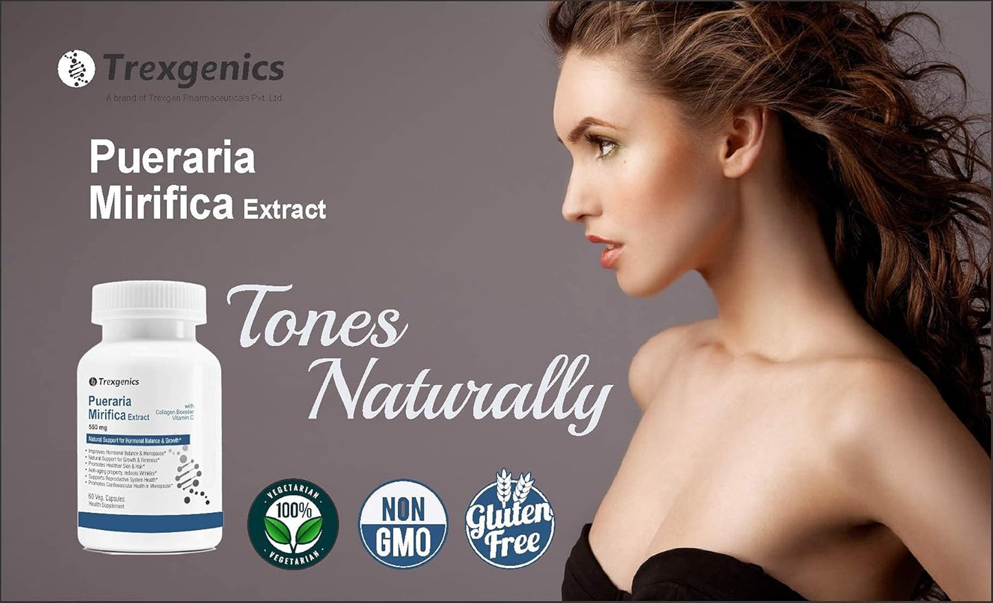 TrexgenicsÂ® PUERARIA MIRIFICA extract 10:1 550mg with Collagen Booster Vitamin C (60 Vcaps)