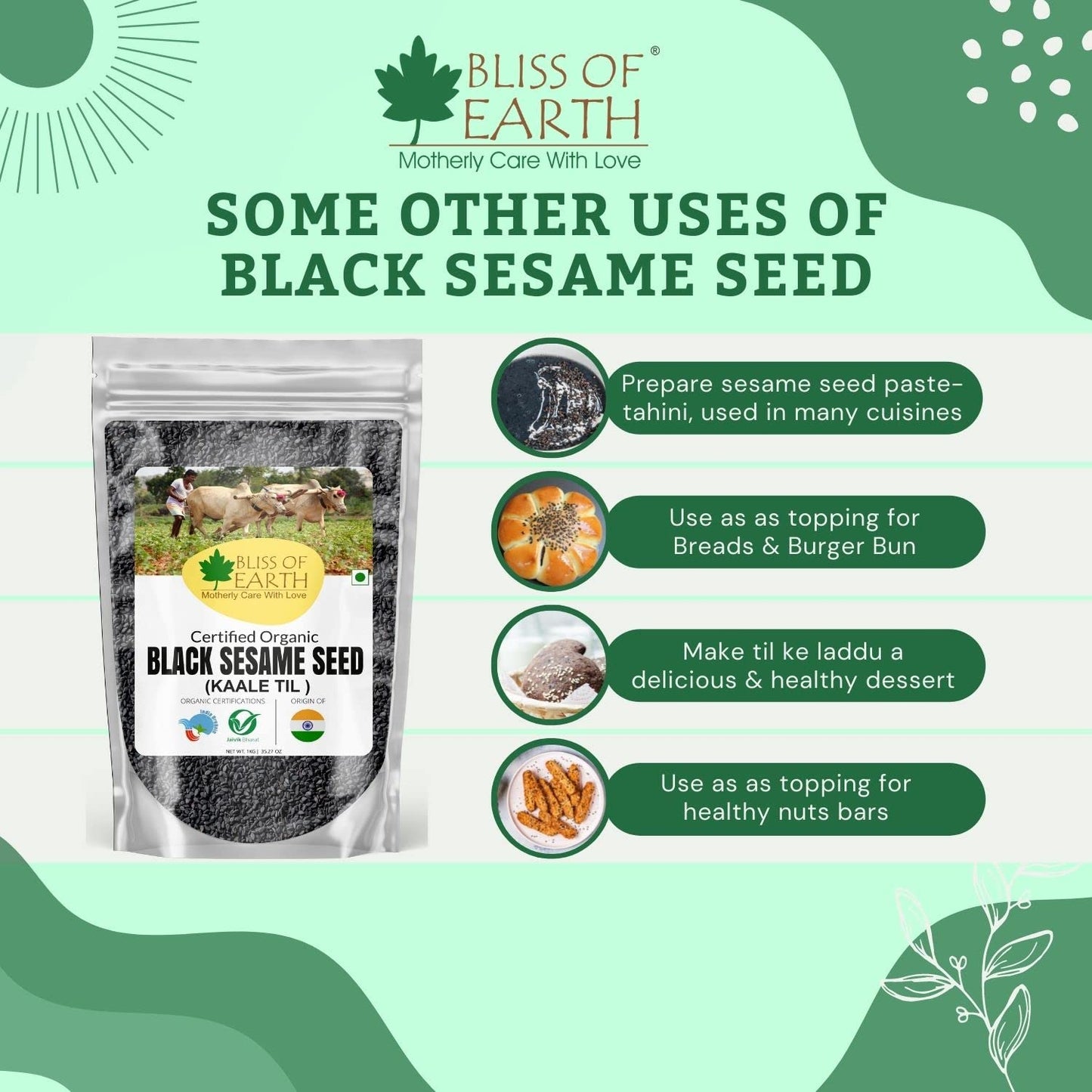 Bliss of Earth 600gm unhulled Black Sesame Seeds, Kaale Til, Fresh & Organic Fully Fiber Rich Great for Cooking & Baking