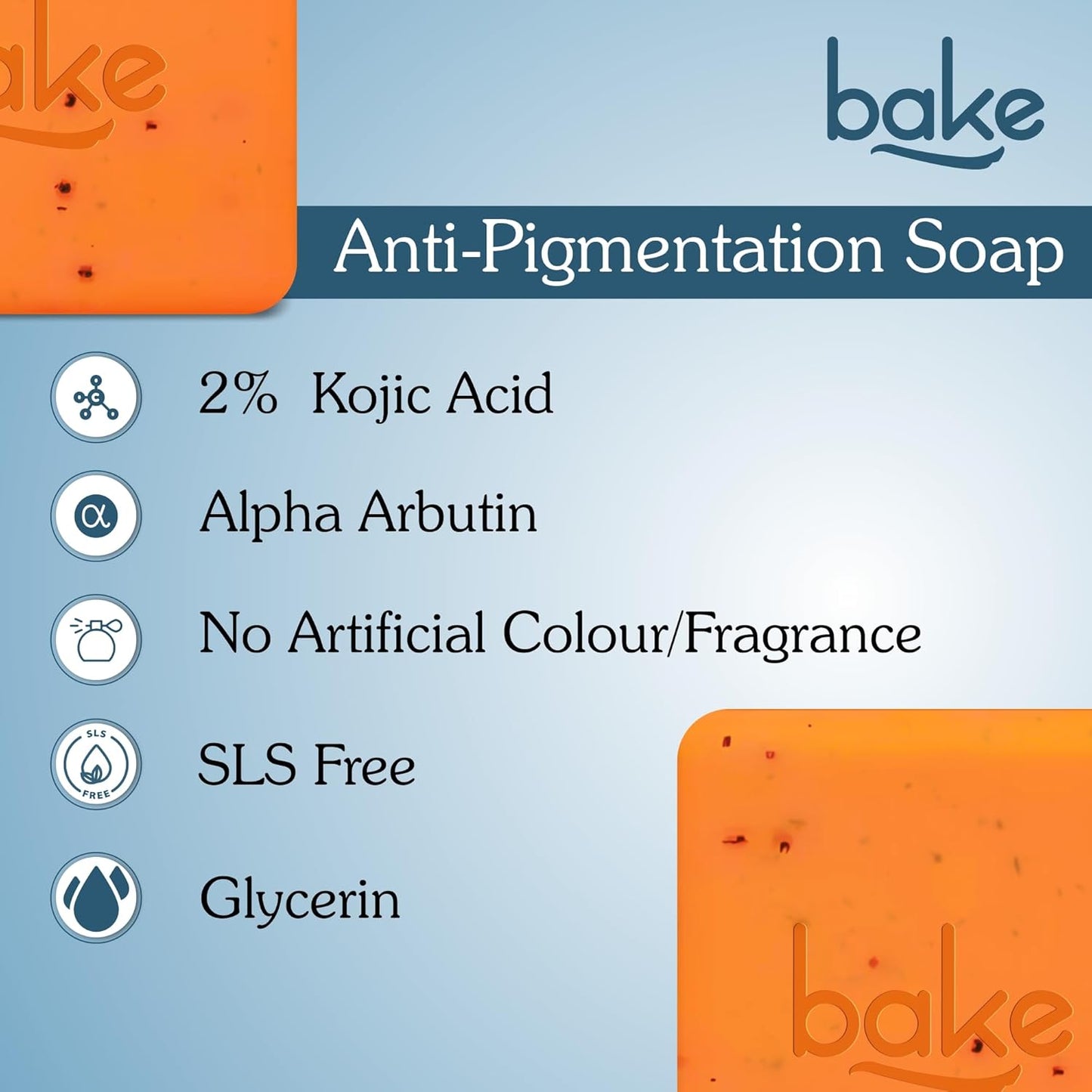 BAKE 2% Kojic Acid Scrub Treatment Soap (1 Pcs) with Alpha Arbutin, Lactic Acid & Niacinamide | For Pigmentation, Dark Spots, Tan Removal, Brightens Underarms | Soap for Women & Men | 100g x 1