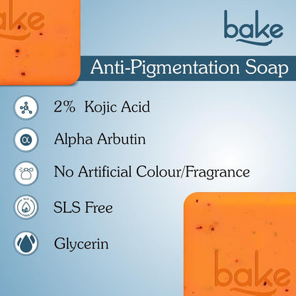 BAKE 2% Kojic Acid Scrub Treatment Soap (1 Pcs) with Alpha Arbutin, Lactic Acid & Niacinamide | For Pigmentation, Dark Spots, Tan Removal, Brightens Underarms | Soap for Women & Men | 100g x 1