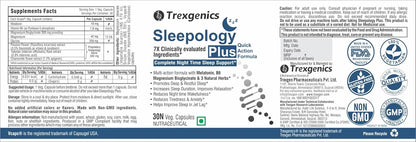 Trexgenics SLEEPOLOGY PLUS Melatonin 10 mg Sleep Support with Magnesium bisglyciante, P5P, Chamomile, Passion flower, Valerian VEGAN & NON-GMO (30 Veg. Capsules) (Pack of 1)