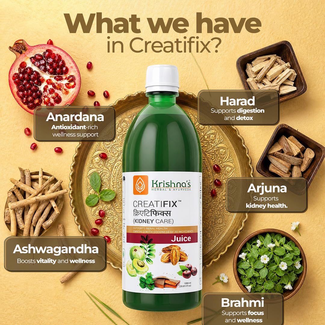 Krishna's Creatifix Juice â€“ 1000 ml | For Healthy Kidneys & Renal Support | Enriched with 30 Ayurvedic Herbs | Supports Kidney Care & Detox | Herbal & Ayurveda Formula