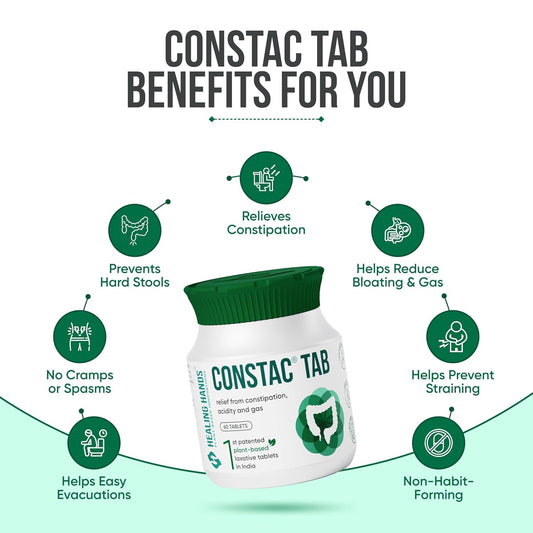 Healing Hands ConstacTab Tablet for Relief in Mild Constipation, Acidity and Gas, Plant Based Natural Constipation Solution, Clinically Proven, Herbal â€“ 60 Tablets