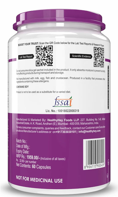 Healthyhey Nutrition HairVgrow - Natural Hair Growth and Stop Hair fall Formula Supplement - 60 Veg. Capsules