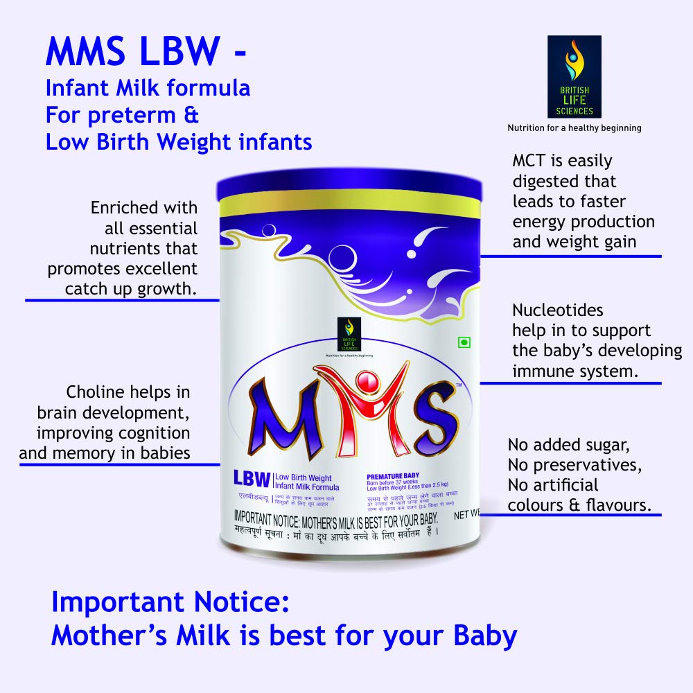 British Life Sciences MMS LBW Infant Formula Milk Powder | For Preterm and Low Birth Weight Babies | Easy on Stomach | Nutrient-Packed Milk Powder | 0-6 Months | Supports Growth & Immunity | 400g