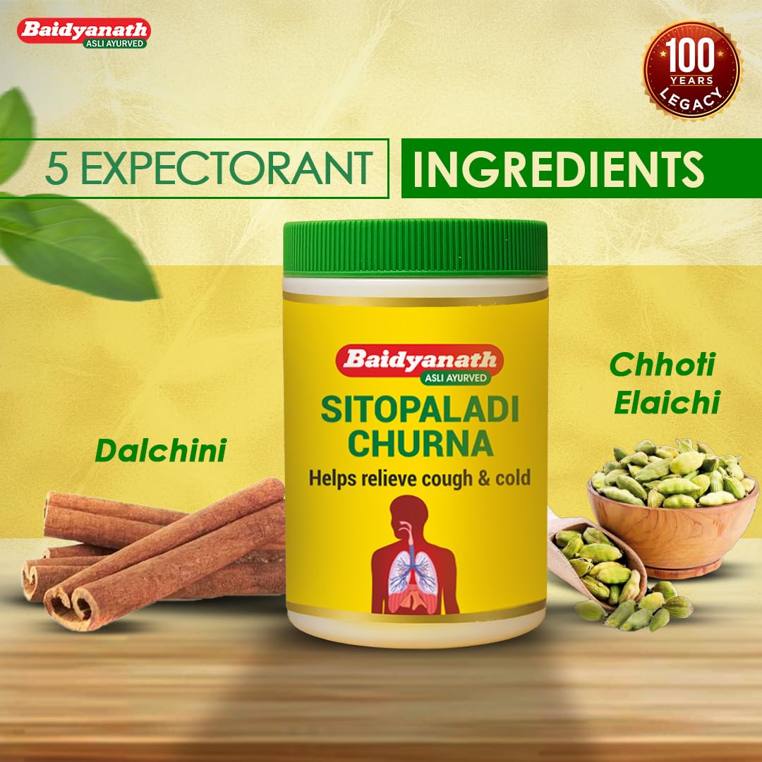 Baidyanath Sitopaladi Churna â€“ 50g | Cough & Cold, Sore Throat & Digestive Wellness | Relief Chest Congestion & Nose Block |