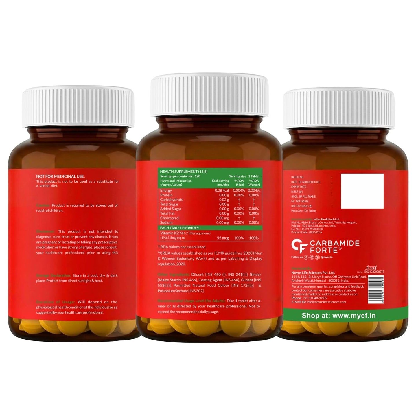 Carbamide Forte Vitamin K2 MK7 55 mcg | MK7 Form for Better Calcium Utilization | Vitamin K2 supplement to Support Strong Bones & Heart Health for Men & Women | 120 Vegetarian Tablets
