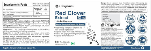 Trexgenics RED CLOVER 500mg (10% Phytoestrogen Isoflavones) Natural Menopause, Hormonal Balance Support for Women (60 Vcaps) (1)