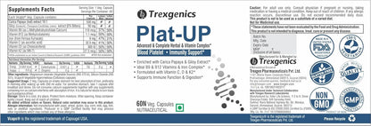 Trexgenics PLAT-UP Platelet Support, Hemoglobin, Advanced Formula VEGAN (60 Veg. Capsules) (Pack of 1)