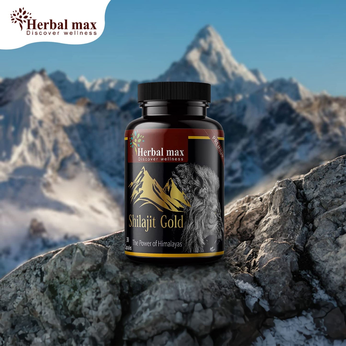 Herbal Max Himalayan Shilajit Gold â€“ 800mg | 30 Capsules | With Ashwagandha, Safed Musli & More | Boosts Strength, Stamina, Energy & Immunity | Ayurvedic Supplement for Men