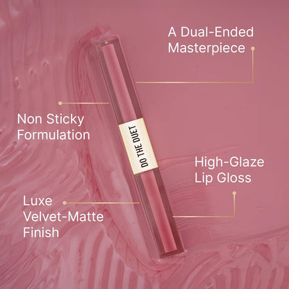 Swiss Beauty Select Do The Duet Lipstick | Matte Liquid Lipstick + Tinted Gloss | Infused with Vitamin E and Jojoba Oil | Shade-Lady Pink, 3ml |