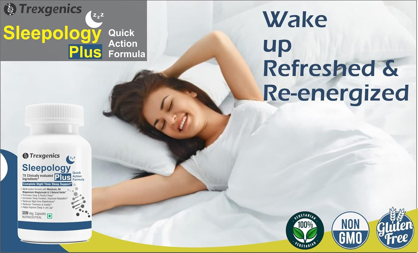Trexgenics SLEEPOLOGY PLUS Melatonin 10 mg Sleep Support with Magnesium bisglyciante, P5P, Chamomile, Passion flower, Valerian VEGAN & NON-GMO (30 Veg. Capsules) (Pack of 1)