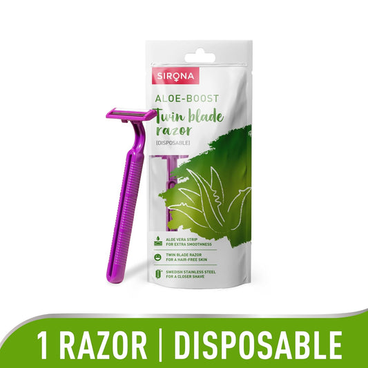 Sirona Razor for Women, Hair Remover for Women, Body Razor for Women, Women Razor, with Aloe Boost for Arms, Legs, Bikini Razor for Women, 2-Blade Shaving Razor Women - Disposable (Pack of 1)