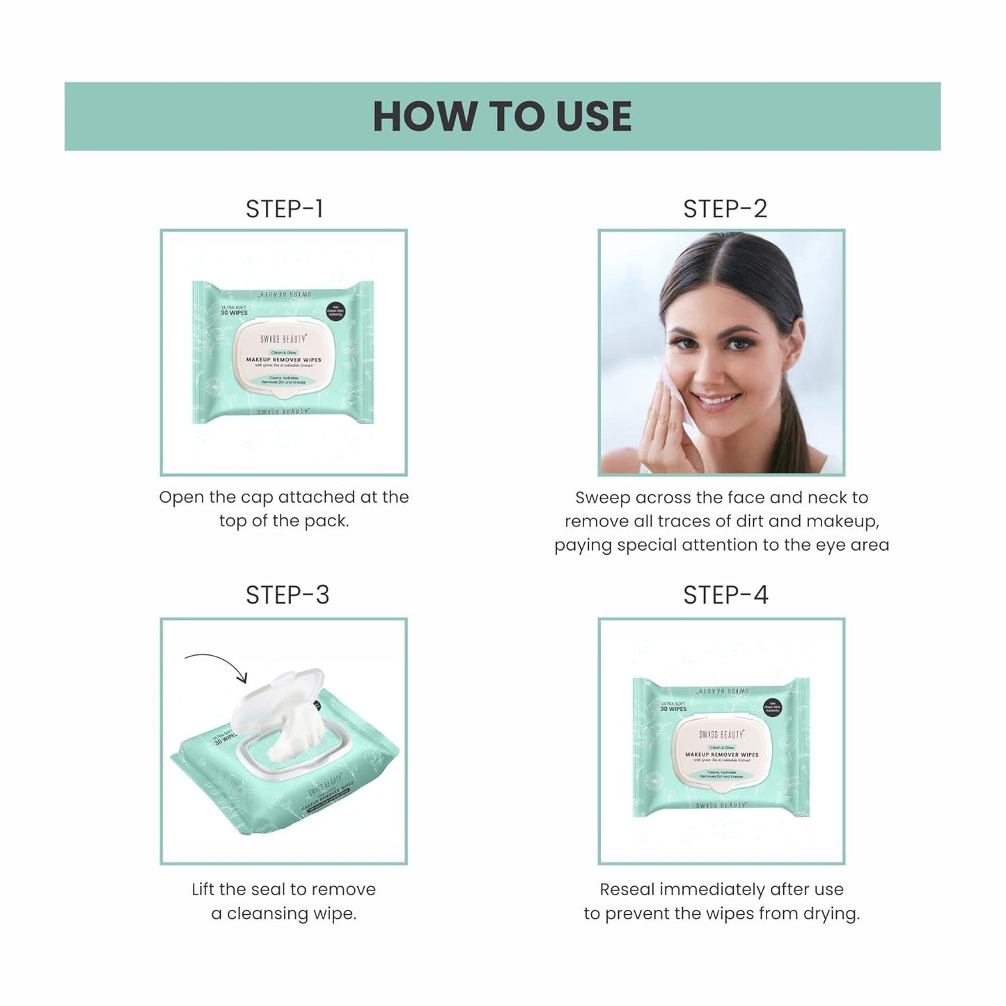 Swiss Beauty Clean & Glow Makeup Remover Wipes | With Green Tea And Calendula Extracts| Cleansing And Hydrating Facial Wipes| 30 Wipes