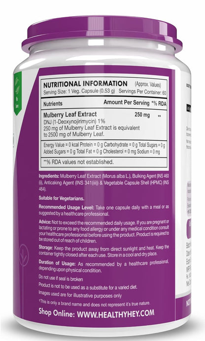 HealthyHey Nutrition Natural Mulberry leaf extract,60 vegetable capsules