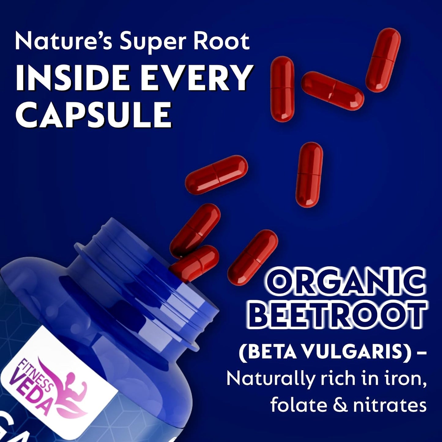 Fitness Veda Organic Beetroot Capsules â€“ 120 Veg Capsules - Heart Health, Blood Pressure & Endurance Support â€“ Rich Antioxidant Capsule - Natural Superfood Supplement â€“ Non-GMO, Gluten-Free