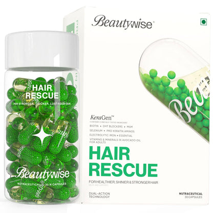 Beautywise HairRescue 30 Capsules| Biotin, Pro Keratin Amino Acids & DHT Blockers | For Hairfall Control & Hair Regrowth | Clinically Tested Ingredients in Dual-Action Capsules | Hair Care Supplement