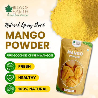 Bliss of Earth 200gm Mango Powder Natural Spray Dried king of fruits Vitamin A,C,K Rich for Smoothie,Shake,juice, cake and ice cream