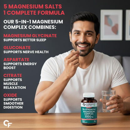 Carbamide Forte 5X Strength Magnesium Supplement with Magnesium Glycinate & Citrate, plus Triple Mineral Complex | 2000mg Per Serving | 120 Tablets