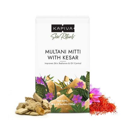 Kapiva Multani Mitti with Kesar for Face | Natural Fullerâ€™s Earth | Face Pack for Glowing Skin| Enhanced with Saffron