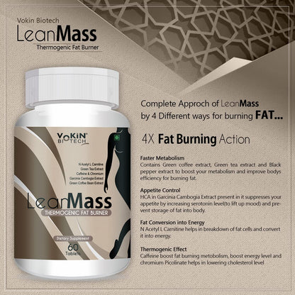 Vokin Biotech Lean Mass Thermogenic Fat Burner with Green tea Extract, N Acetyl L Carnitine, Garcinia Cambogia Weight loss product for Men & Women (60 Tablets)