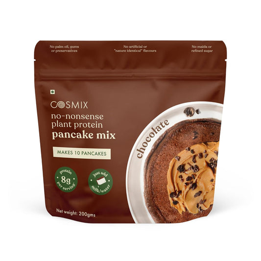 Cosmix No-Nonsense Protein Pancake | 8g Protein/Serving | Instant Breakfast with Supergrain Blend (Oats, Jowar, Kodo, Little Millet) | Pancake Mix | No Maida, No Refined Sugar | Chocolate - 200g