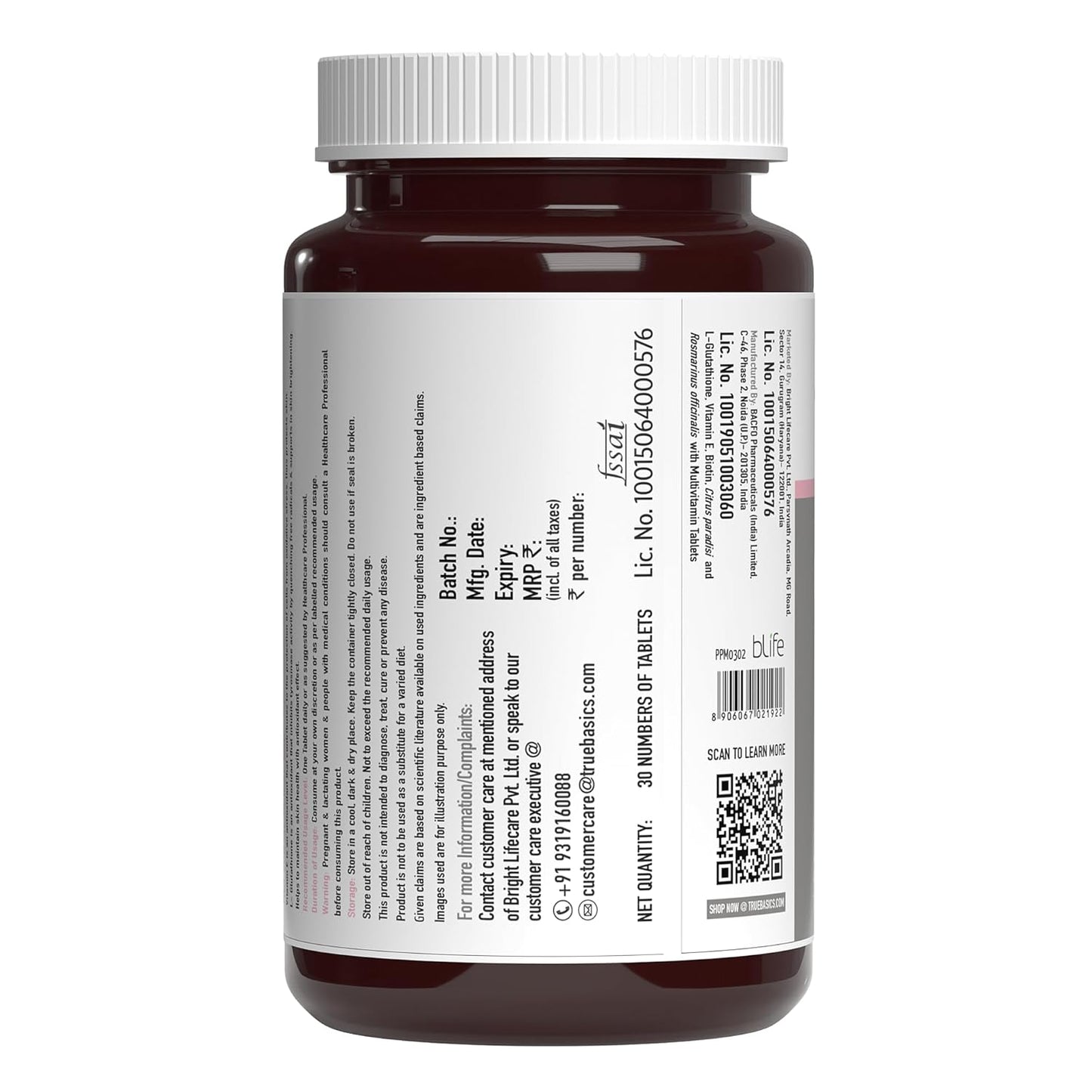 TrueBasics Glutathione (30 Tablets) | With Nutroxsun, Biotin & Vitamin E | For Healthy & Youthful Skin