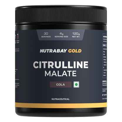 Nutrabay Gold Citrulline Malate 2:1 Supplement Powder 120g, Cola Flavor â€“ Boosts Nitric Oxide â€“ Pre Workout for Muscle Pump, Improved Endurance & Recovery | Tested for Purity | No Banned Substances