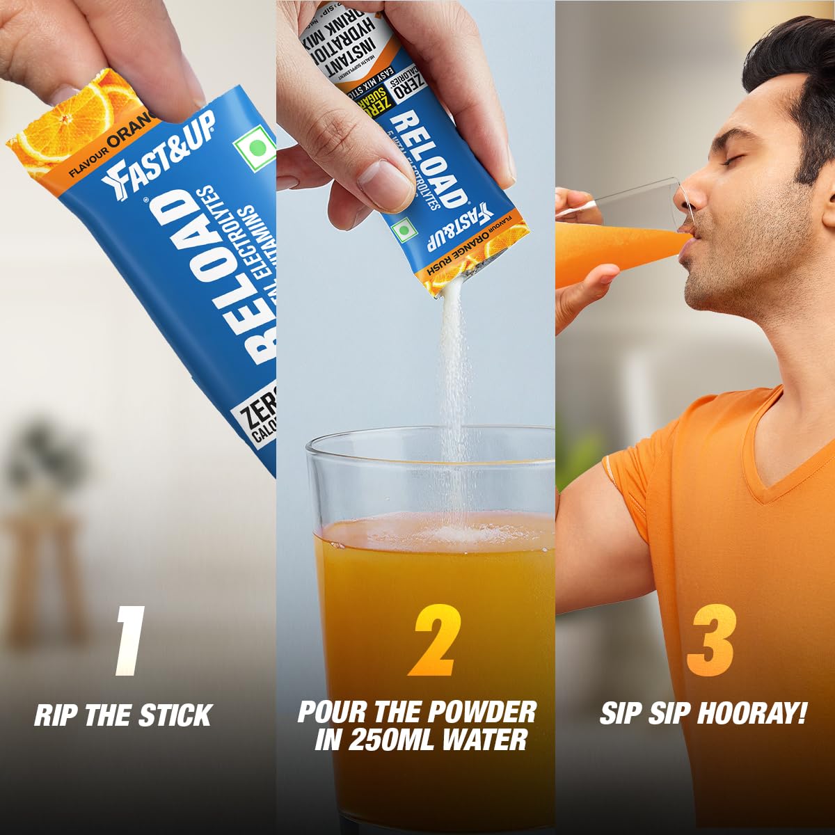 Fast&Up Reload Electrolytes Powder Sachets | Zero Added Sugar Hydration Drink with 5 Essential Electrolytes Vitamin C & B12 | Summer Heat, Workout Recovery, Travel & Wellness | Assorted Pack of 20 Sachets