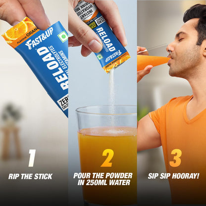 Fast&Up Reload Electrolytes Powder Sachets | Zero Added Sugar Hydration Drink with 5 Essential Electrolytes Vitamin C & B12 | Summer Heat, Workout Recovery, Travel & Wellness | Assorted Pack of 4 Sachets